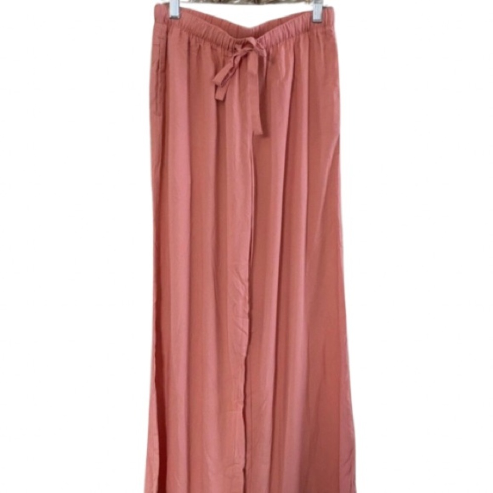 Jams World Womens Pants Salmon Elastic Tie Waist Wide Leg Lagenlook Womens Sz XS